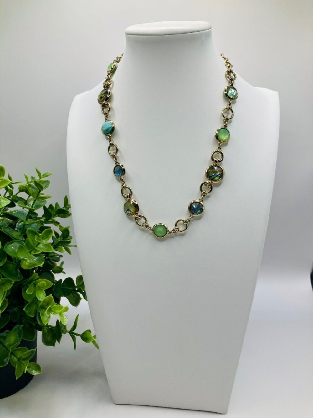 Anne Klein Green & Blue Multi-Stone Gold-Tone Necklace -70B